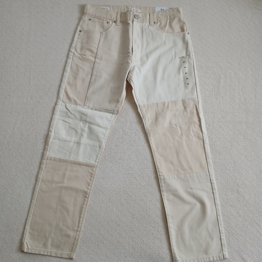 pacsun ♡ vintage loose neutral patchwork 32 dad jeans earthy grunge utility y2k